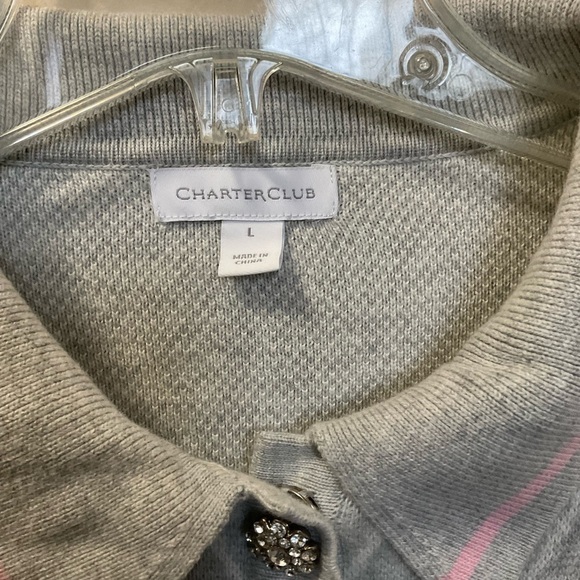 Charter Club Long Sleeve Pastel Argyle Polo Sweater Crystal Details Size Large - Picture 4 of 8